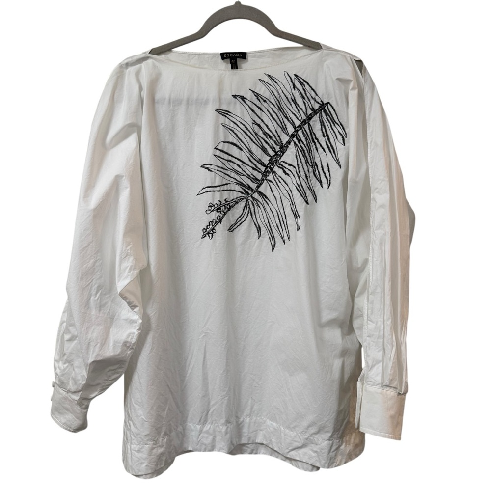 Escada white embroidered blouse palm leaf botanical EU 42 designer top